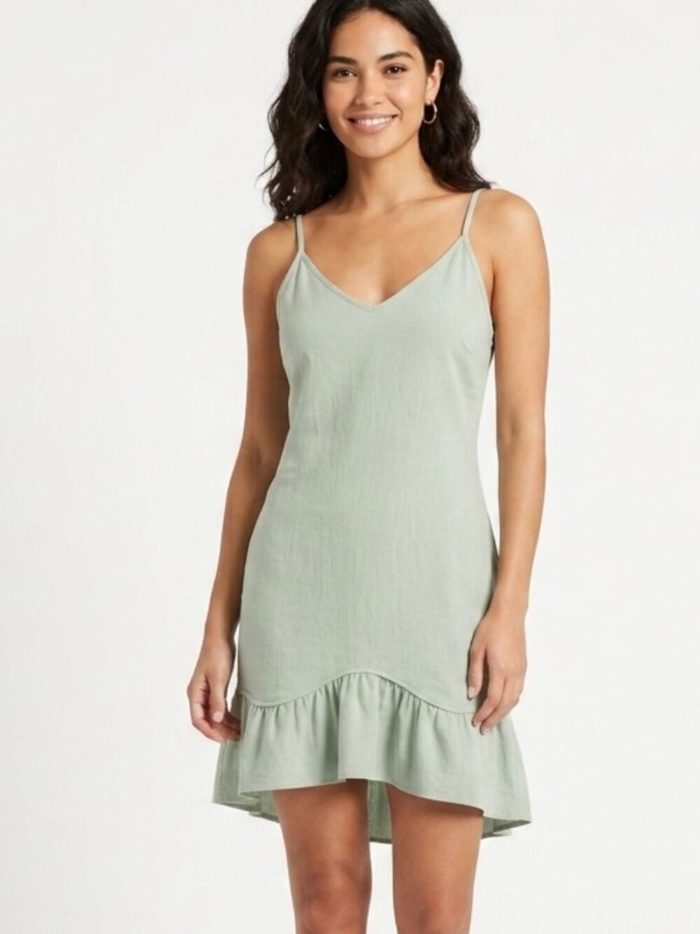 Shein Women's Slip Dress Size S Mint Green Ruffle Hem Spaghetti Strap Shift 90s